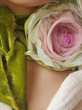 Monica Air / Vintage Lace Silk Cottage Romantic Flower Large Edwardian French Rose Bowtie Velvet Jabot Boho
