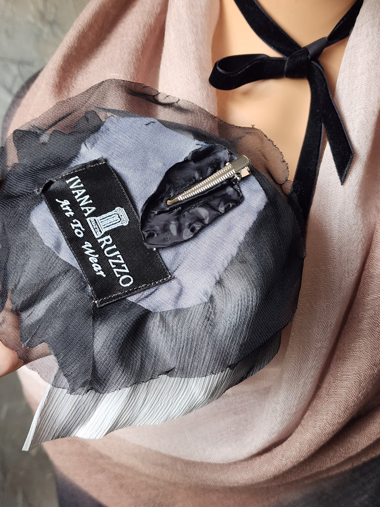 Baccara / Large Black Rose BowTie Jabot Vintage Lace Romantic Botanical Polka Dot Tulle Bohemian Accessories Black velvet Choker