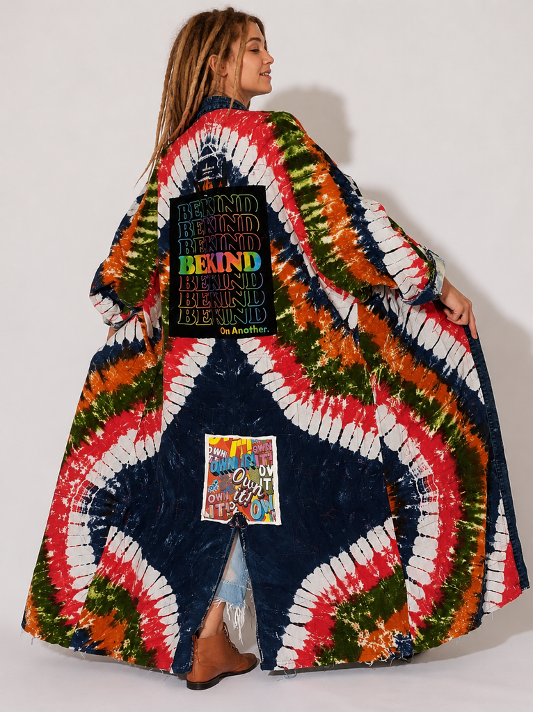 Marilyn Tattoo Shop / Boho Kimono Duster Upcycled Vintage Denim Concept Tatoo Marilyn Monroe Patchwork Avant-gardeKimono