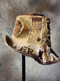 PEACEMACKER  / Designer Top Hat Upcycled Raw Wide-Brim Butterfly Patched Artisan Hat Avant-Garde Sculptural Hat