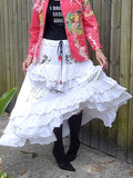 Southern Charm / Maxi Skirt Cotage Romantic Country Chic Patched ANGEL Aplique Red Heart Vintage European 100% Cotton