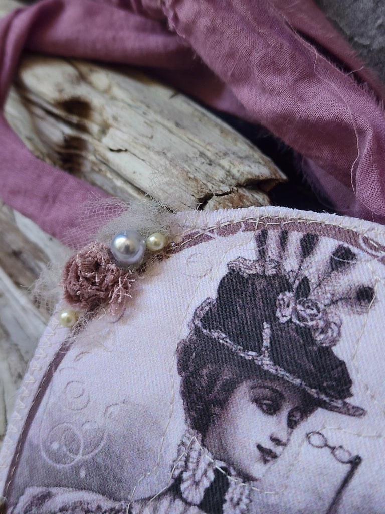 Mademoiselle Camellia/ Patchwork Caller Lady Jabot Bowtie Rose Pearl Medallion BowTie 100% European Cotton Shabby Chic Victorian