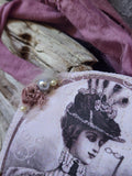 Mademoiselle Camellia/ Patchwork Caller Lady Jabot Bowtie Rose Pearl Medallion BowTie 100% European Cotton Shabby Chic Victorian