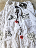 Southern Charm / Maxi Skirt Cotage Romantic Country Chic Patched ANGEL Aplique Red Heart Vintage European 100% Cotton
