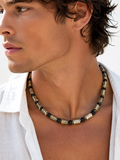 Lava And Chrome / Large Surf Choker Natural Blue Stone Lava Unique Beaded Necklace for Men