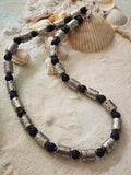 Lava And Chrome / Large Surf Choker Natural Blue Stone Lava Unique Beaded Necklace for Men