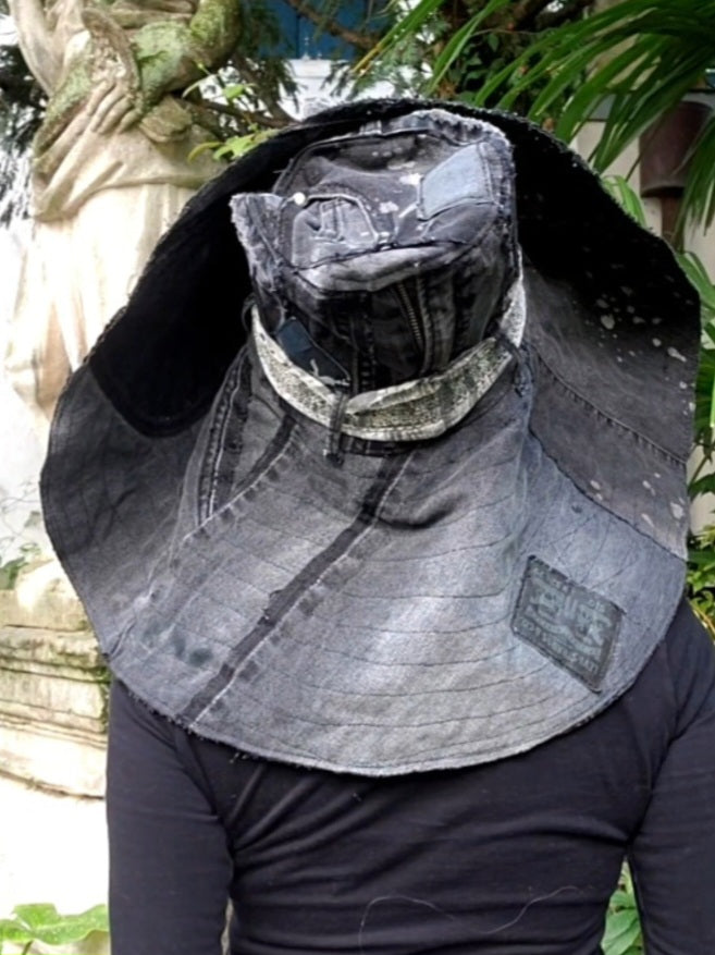 SPIRIT OF VENICE / Designer Top Hat Shabby Chic Hat Upcycled Distressed Denim Bohemian style Hat Hand Stitched Top Hat Patchwork