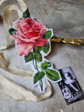 Sweet Mademoiselle / Cottage Bowtie Large English Rose Jabot Vintage Lace Linen Romantic Botanical Victorian Rose Tie