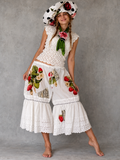 In Strawberry Mood / Cotton Bloomers Strawberry Appliqué Floral Print Ruffle Hem Drawstring Belt
