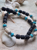On The Wave / Large Surf Choker Natural Blue Stone Chrome Lava Unique Beaded Necklace for Men