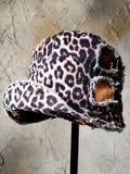 OP-La GURSON / Avant-Garde Top Hat Sculptured Designer French Garçon Cap Upcycled Leopard Raw Cut Patched