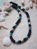 SURF / Large Surf Choker Natural Blue Stone Chrome Lava Unique Beaded Necklace for Men