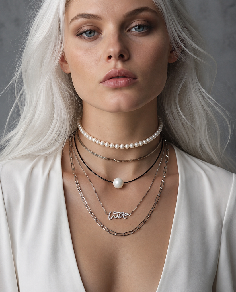 Floating Pearl / 14K White Gold Plated Chain Clasp Freshwatter Large Natural Pearl Genuine Black Leather