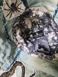 ARCHIVIST / Avant-Garde Sculptured Tophat Wide Side Upcycled Denim Raw Cut Snake Print Patched Dark Academy Vintage style