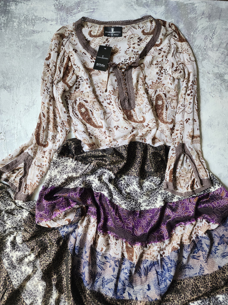 Lola's Day / Designer Garment Maxi Dress 100% Silk Shabby Chic Hippie Cottage Boho Upcycled Couture