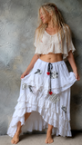 Southern Charm / Maxi Skirt Cotage Romantic Country Chic Patched ANGEL Aplique Red Heart Vintage European 100% Cotton