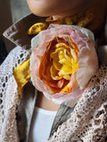 Golden Frost / Cottage Jabot Silk Romantic Flower Fabric Rose Gold Camellia Bowtie Antique Lace 20th century 60s archives