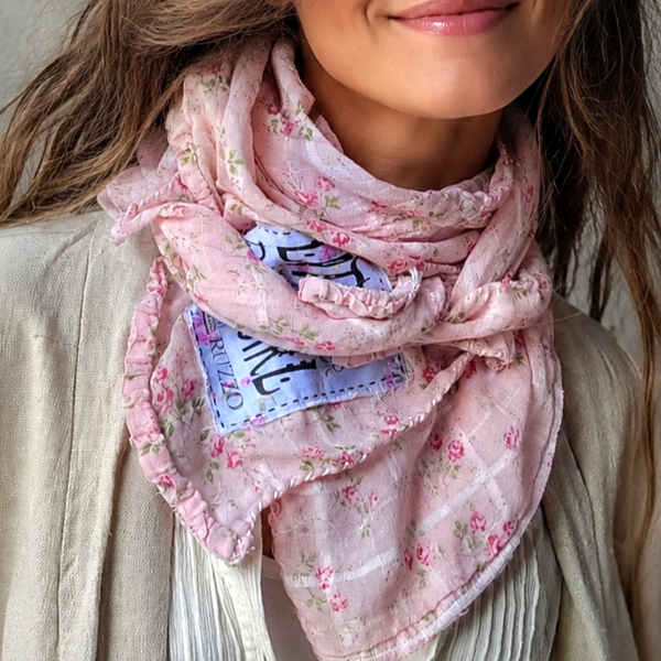 Lisette Gardens / Cottage Botanical Bandana Bowtie 100% Cotton Avantgarde Artisan Hand-Stitched Scarf Victorian Neck Wrap