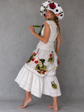 In Strawberry Mood / Cotton Bloomers Strawberry Appliqué Floral Print Ruffle Hem Drawstring Belt
