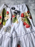 In Strawberry Mood / Cotton Bloomers Strawberry Appliqué Floral Print Ruffle Hem Drawstring Belt