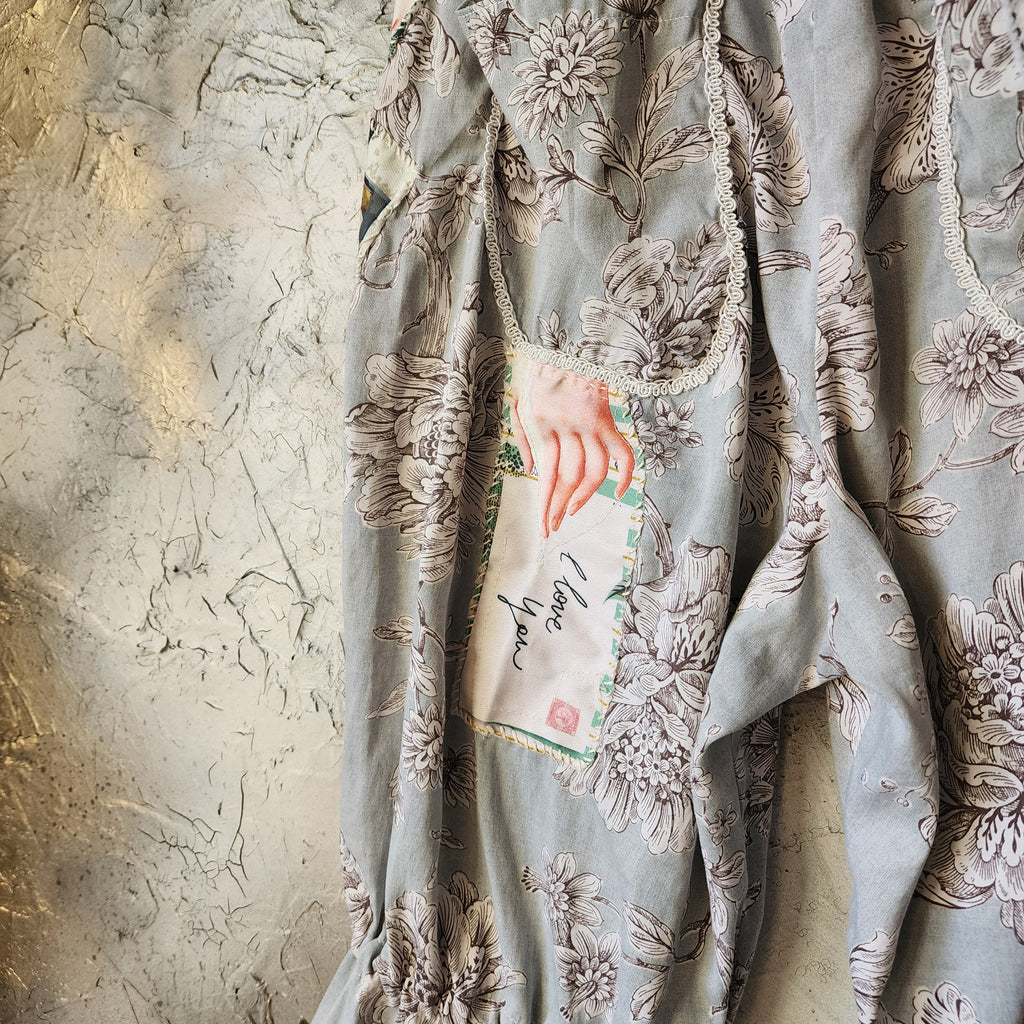 Cupid LOVE LETTERS / Designer Victorian Bloomers Ruffle European Cotton Love Letter Hand Patched  Distressing  Patchwork Floral Prints