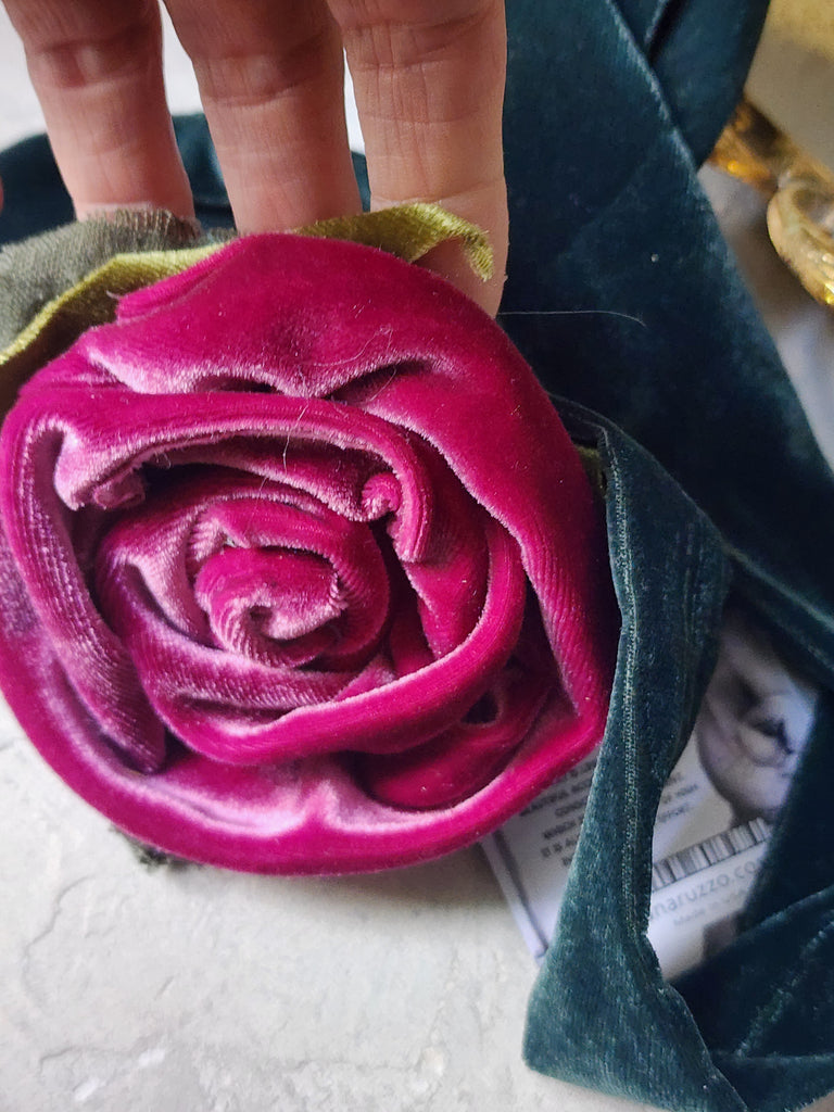 Burgundy Chic / Cottage Velvet Jabot Bow Tie Romantic Flower Fabric Rose Camellia Velvet Scarf Green Velvet Scarf