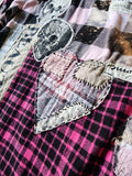 BEAUTIFULLY BROKEN / Designer Upcycled Kimono Duster Button-Down Flannel Top Artisan Cottage Appliqué