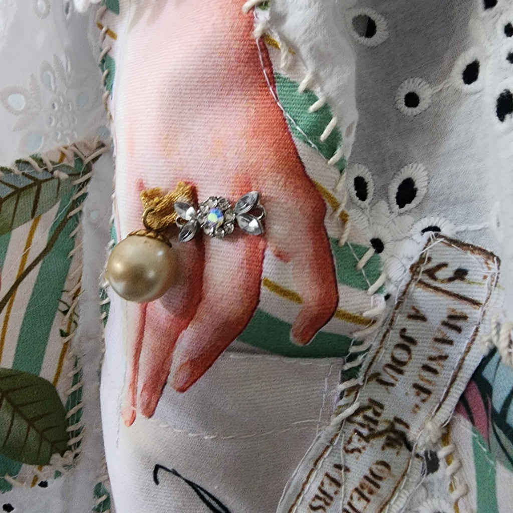 Cupid LOVE LETTERS / Collar Jabot Tie Upcycled Lace Pearl Crystal  Boho Vintage Bow Cottage Rose Edwardian Pink Magnolia Flower Pin