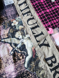 BEAUTIFULLY BROKEN / Designer Upcycled Kimono Duster Button-Down Flannel Top Artisan Cottage Appliqué