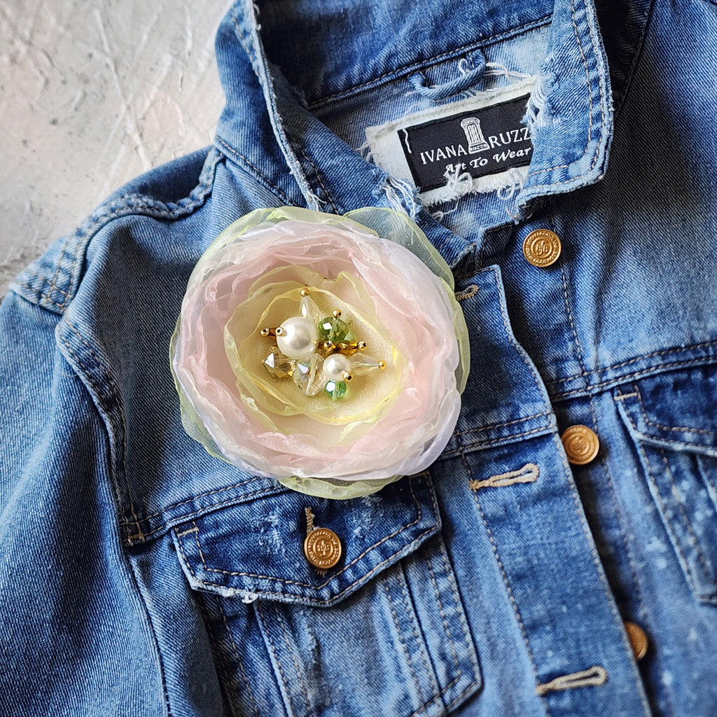 Wild Flower "Apple Mesh" /Boho Rose Choker Flower Brooch Clip Upcycled Magnolia Apple Blossom Upcycled Concept Store Made in USA