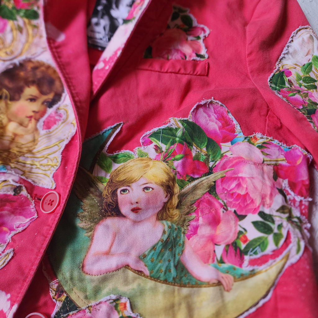 "CUPD IS STUPID"  / Angel Designer Jacket Cottage Patched Avangard Boho Artisan Distressed European