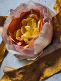 Golden Frost / Cottage Jabot Silk Romantic Flower Fabric Rose Gold Camellia Bowtie Antique Lace 20th century 60s archives