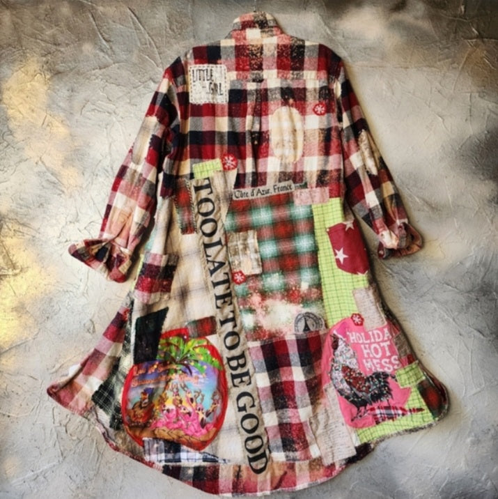 Too Late To Be Good / Cottage Patched Avangard Coat Designer Jacket Artisan Distressed Buttondown Art Flannel Long Top