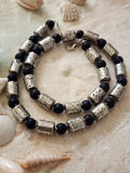 Lava And Chrome / Large Surf Choker Natural Blue Stone Lava Unique Beaded Necklace for Men