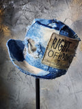 L'AZUR DE GURSON / Avant-Garde Top Hat Sculptured Designer French Garçon Cap Upcycled Blue Denim Raw Cut Patched