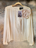 Quiet Drama / Bohemian Blouse Ivory Textured Lace Avant-garde Organic Drape Large Sculptural Rose Silk Fabric Flower