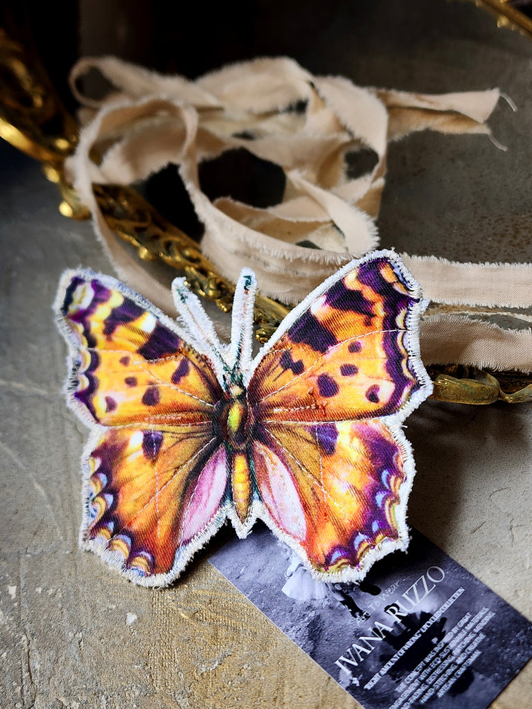 Victoria's Summer / Boho Graphic Vintage Fabric Jabot Botanical Bowtie Butterfly Necklace Belt Concept Upcycled Artisan Accessories
