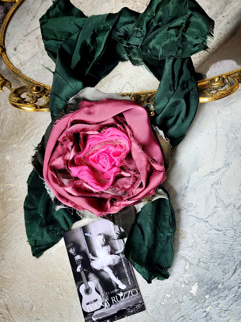 Madame Veronica / Vintage Lace Silk  Cottage Romantic Flower Large Edwardian French Rose BowtieJabot Boho