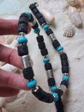 SURF / Large Surf Choker Natural Blue Stone Chrome Lava Unique Beaded Necklace for Men