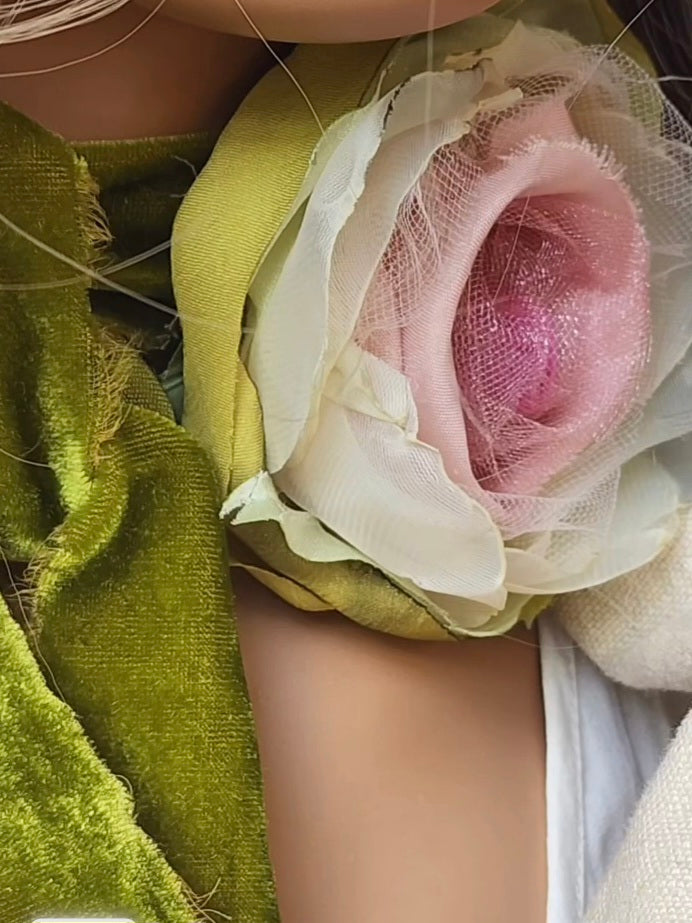 Monica Air / Vintage Lace Silk Cottage Romantic Flower Large Edwardian French Rose Bowtie Velvet Jabot Boho