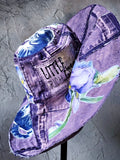 Alpine Blue / Designer Top Hat Shabby Chic Hat Upcycled Distressed Denim Bohemian Sculptural Hat Handstitched Cat Appliqué Patchwork