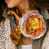 Golden Frost / Cottage Jabot Silk Romantic Flower Fabric Rose Gold Camellia Bowtie Antique Lace 20th century 60s archives