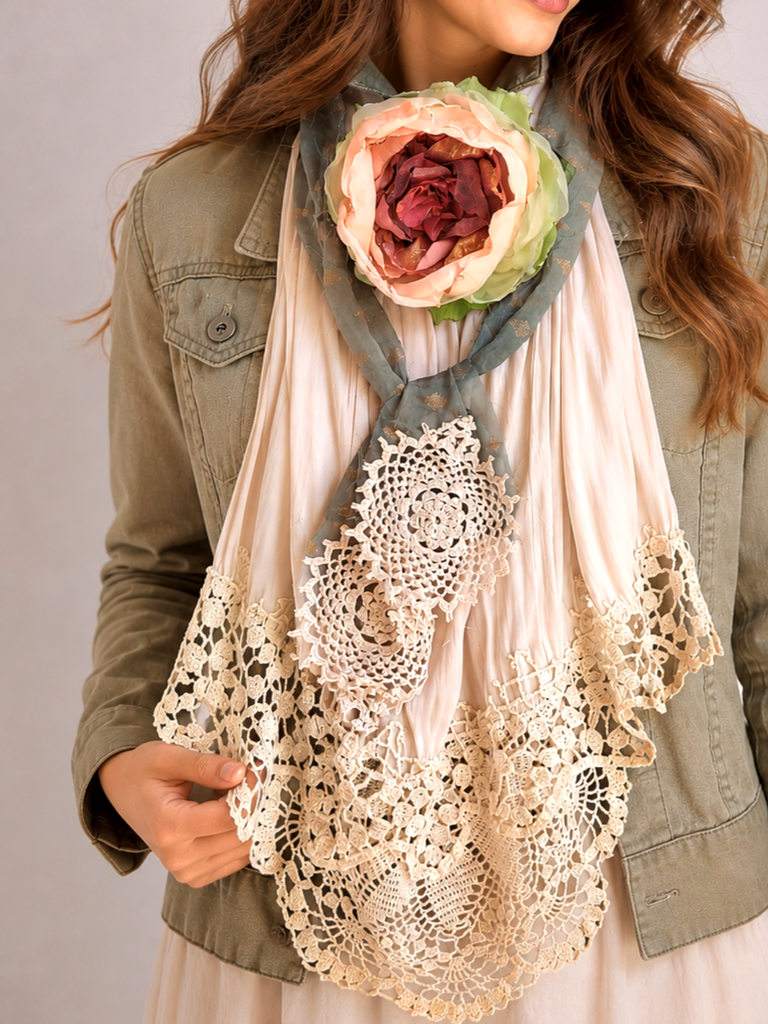 Shakespeare Talk / Cottage Jabot Silk Romantic Flower Fabric Rose Camellia Bowtie Antique Lace 20th century 60s archives