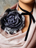Baccara / Large Black Rose BowTie Jabot Vintage Lace Romantic Botanical Polka Dot Tulle Bohemian Accessories Black velvet Choker