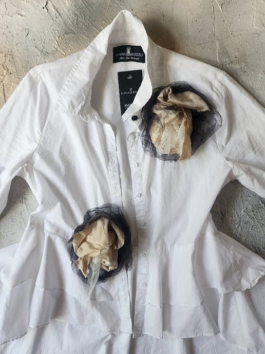 Larisa High-Low / Designer White Top Cottage Concept Avangard Artisan Rose Pin Capsule Collection Distressed European Vintage