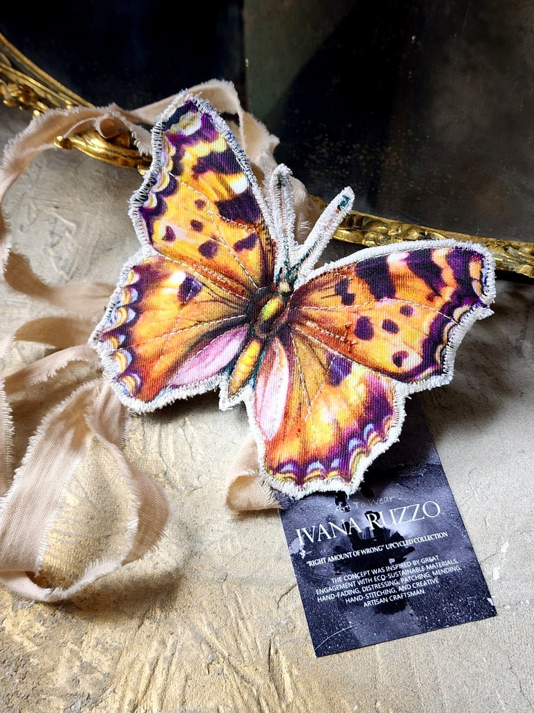 Victoria's Summer / Boho Graphic Vintage Fabric Jabot Botanical Bowtie Butterfly Necklace Belt Concept Upcycled Artisan Accessories