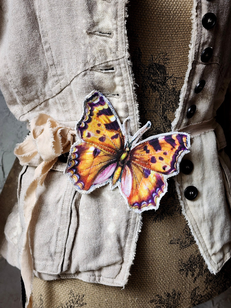 Victoria's Summer / Boho Graphic Vintage Fabric Jabot Botanical Bowtie Butterfly Necklace Belt Concept Upcycled Artisan Accessories
