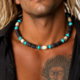 On The Wave / Large Surf Choker Natural Blue Stone Chrome Lava Unique Beaded Necklace for Men