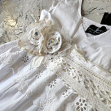 Spread Love Rose / Designer Maxi Dress  size L/M Vintage Lace Edwardian Off-White Cotton Magnolia Belt Flower