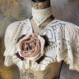 Comtesse La Fleur / Cottage Romantic Pelerine Shal Vintage Lace Large Silk Rose Flower Jabot Cotton Bowtie Tie Lace Choker